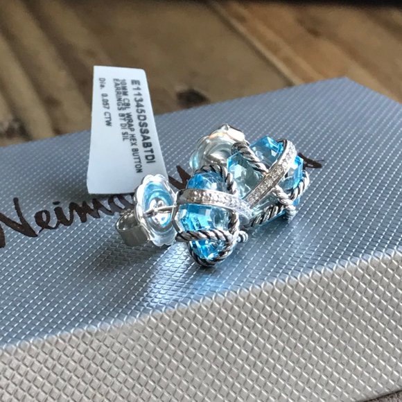 David Yurman Jewelry - David Yurman Cable Wrap Earrings, Topaz & Diamonds